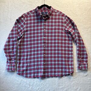 Vineyard Vines Men XL Classic Fit Whale Shirt Red Blue Plaid Cotton Soft Flannel